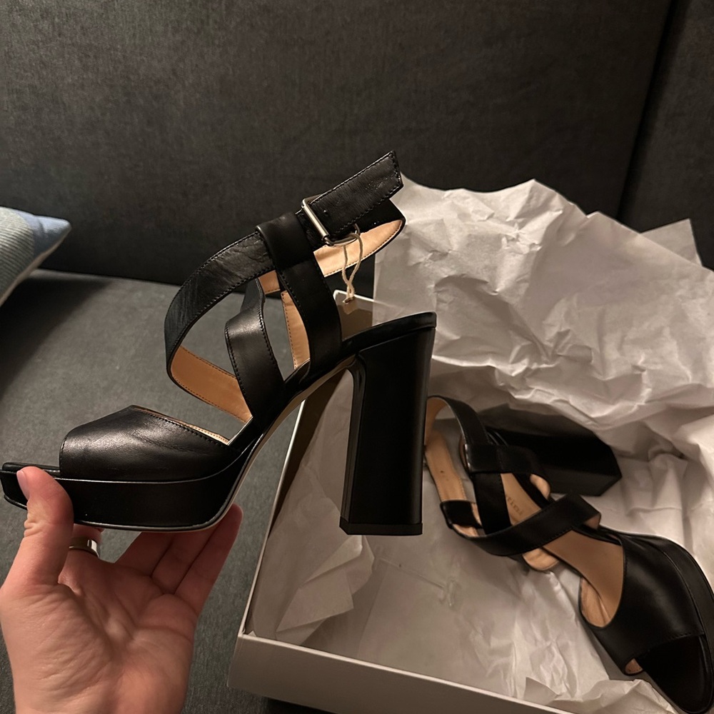 Genuine leather black sandals